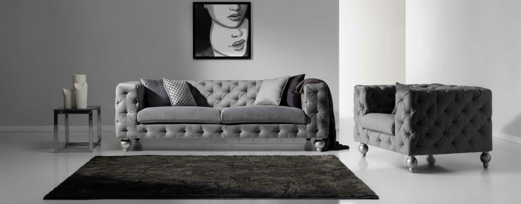 Sofagarnitur Chesterfield Set 252cm + Fotell Sofa Couch Designer Dekor Sofa