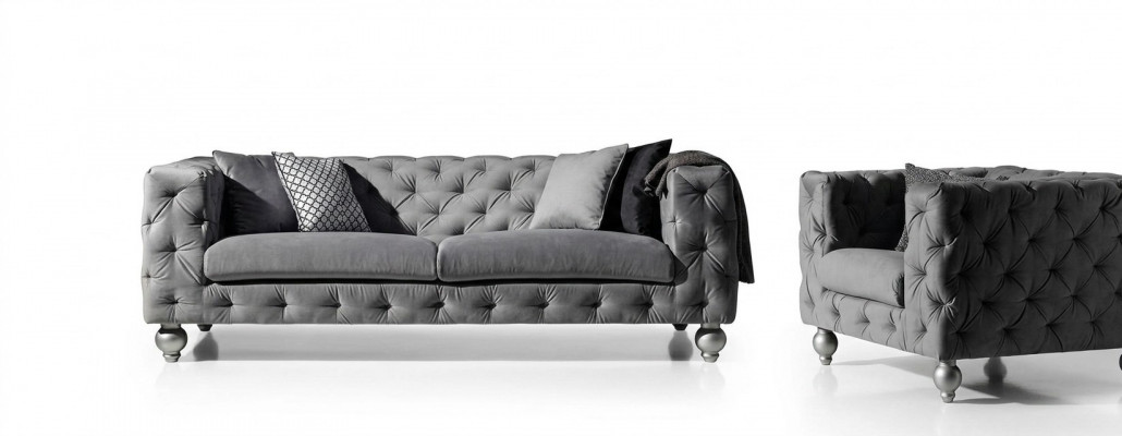 Sofagarnitur Chesterfield Set 252cm + Fotell Sofa Couch Designer Dekor Sofa