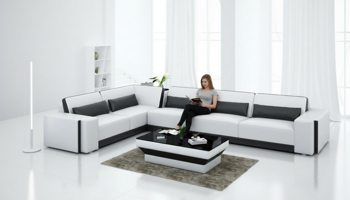 Ledersofa Canapé Wunnlandschaft Eck Modern Ecksotz Design Garnitur Sofa