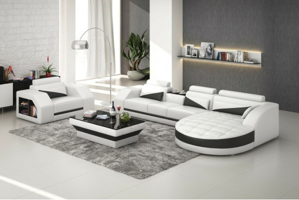 Ledersofa Couch Wunnlandschaft Eckcanapé + Fauteuil Garnitur Design Sofa G8018E