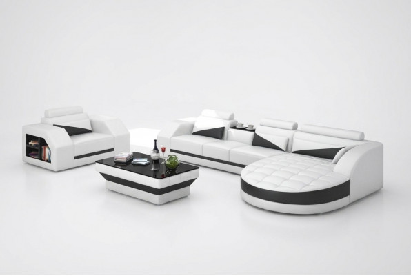 Ledersofa Couch Wunnlandschaft Eckcanapé + Fauteuil Garnitur Design Sofa G8018E