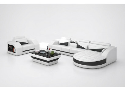 Ledersofa Couch Wunnlandschaft Eckcanapé + Fauteuil Garnitur Design Sofa G8018E