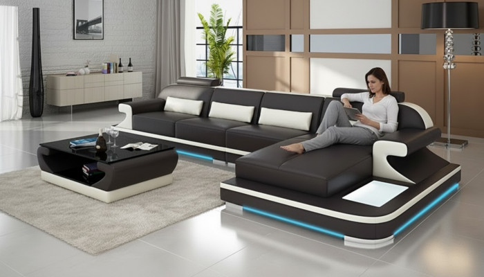 Ledercouch Couch Wunnlandschaft Ecksofa Eck Garnitur Design Modern Sofa G8021C