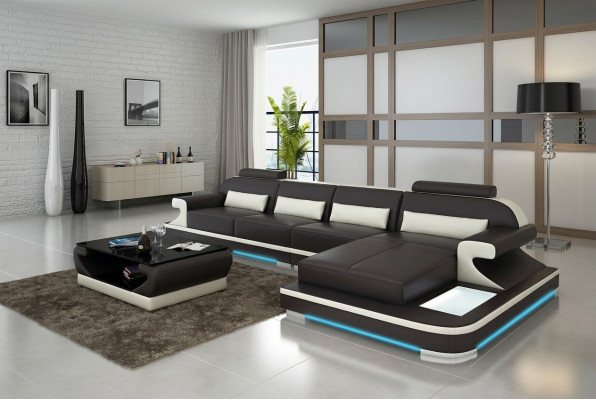 Ledercouch Couch Wunnlandschaft Ecksofa Eck Garnitur Design Modern Sofa G8021C