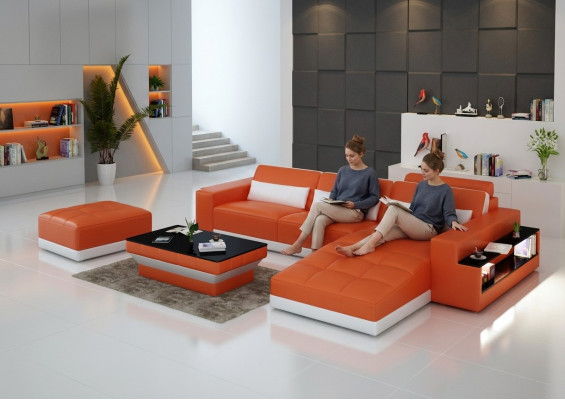 Ledercouch Couch Wunnlandschaft Eckcouch Eck Garnitur Design Modern Sofa G8019E