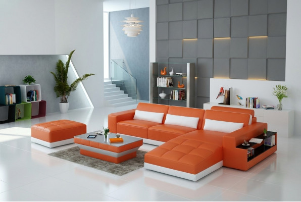 Ledercouch Couch Wunnlandschaft Eckcouch Eck Garnitur Design Modern Sofa G8019E