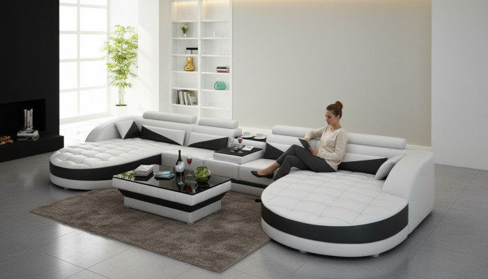 Ledercouch Couch Wunnlantschaft Eckcouch Eck Garnitur Design Modern Couch G8018D