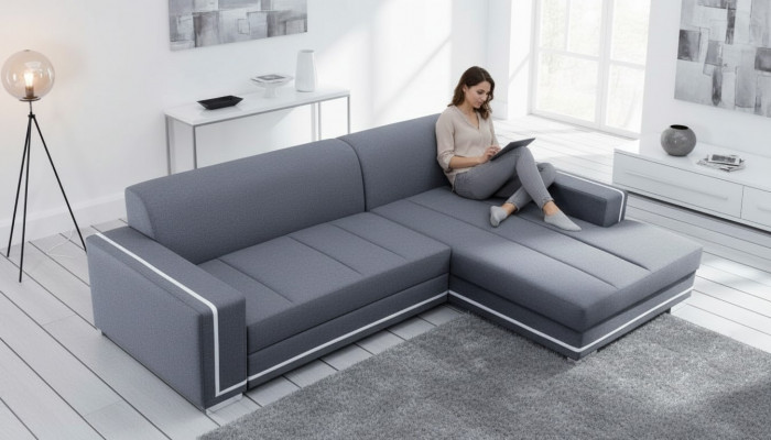 Canapé Schlofcouch Designer Canapé mat Bettfunktioun + Bettkëscht Eckcanapé Couch NEI