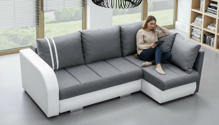 Canapé Schlofssofa Designer Canapé mat Schloffunktion + Betterkäsch Eckcanapé Couch NEI