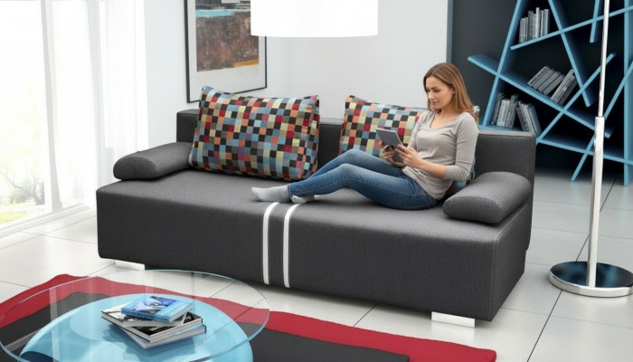 Schlofschofä 3-Sëtzer mat Schloffunktion, Bettekëscht a Klappcouch - Designer Schofä