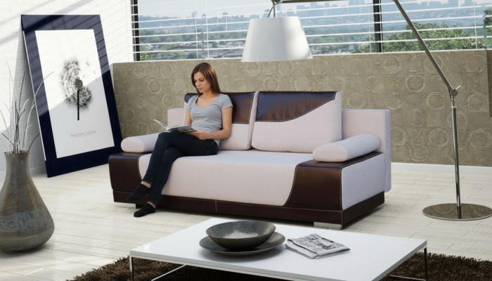 Schloofcouch Klappcouch 3-Sëtzer Schloffunktioun + Bettkësch Designer Couch Sofa