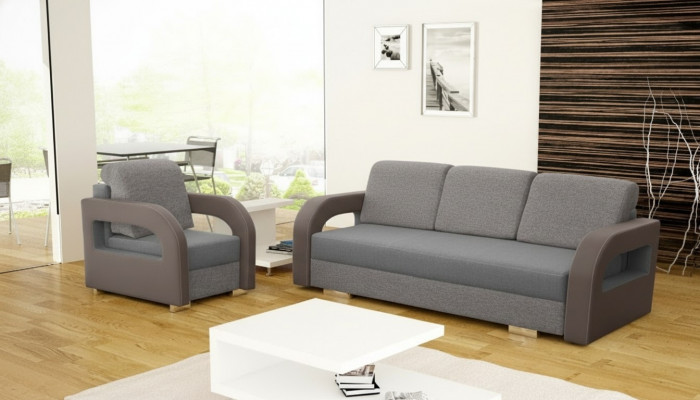 Schlofmouf Klappcouch 3-Sëtzer Schloffunktion + Bettkëscht Canapé Design Sofa