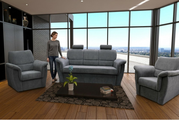 Sofagarnitur 3+1+1 Sëtzer mat Schlofffunktioun a Bettkëscht Polstergarnitur Sofa Couch Nei
