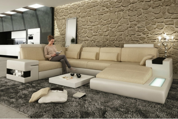 Eckcanapé Canapé Canapé Polster U-Form Wunnlandschaft Design Canapéë XXL Grouss