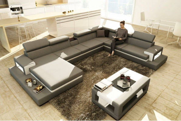 Liederdivan Sofa Ecksofa U Form Canapé Wunnlandschaft Designer Sëtz Eck