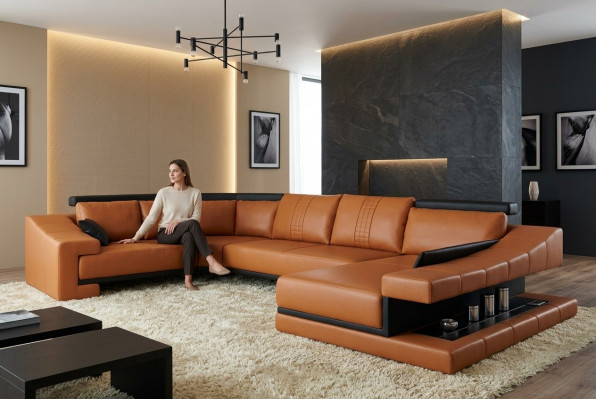 Ledersofa Wunnlandschaft XXL Ecksofa Grousst Sofa Couch Garnitur Designersofa PHM105