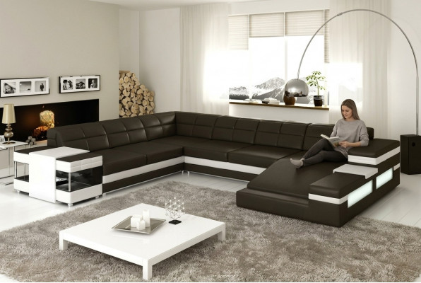 Ledercouch Sofa Couch Polster Eck Wunlandschaft Ecksofa Design Lieder PH3006 Neien