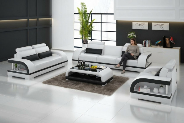 Ledercouch Sitzlandschaft 3+2+1 Sëtzer Sofa Garnitur Dekor Design Nei
