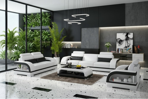 Ledercouch Sitzlandschaft 3+2+1 Sëtzer Sofa Garnitur Dekor Design Nei