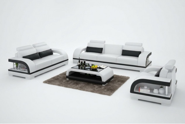 Ledercouch Sitzlandschaft 3+2+1 Sëtzer Sofa Garnitur Dekor Design Nei