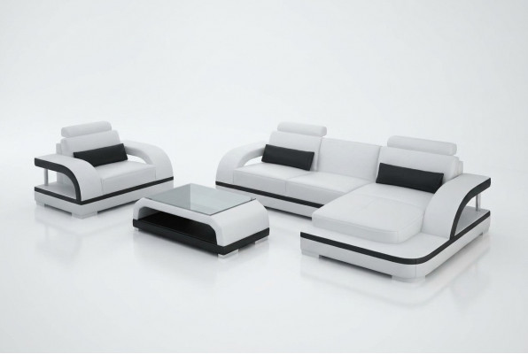 Ledersofa Canapé Wunnlandschaft Ecksofa + 1-Sëtzer Garnitur Modern Sofa G8011E