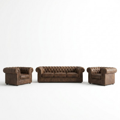 Sëtzgarnitur Polster Canapé Sofa Klassik Chesterfield 3 Sëtzer Set Nei NAPOLI V