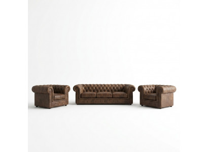 Sëtzgarnitur Polster Canapé Sofa Klassik Chesterfield 3 Sëtzer Set Nei NAPOLI V
