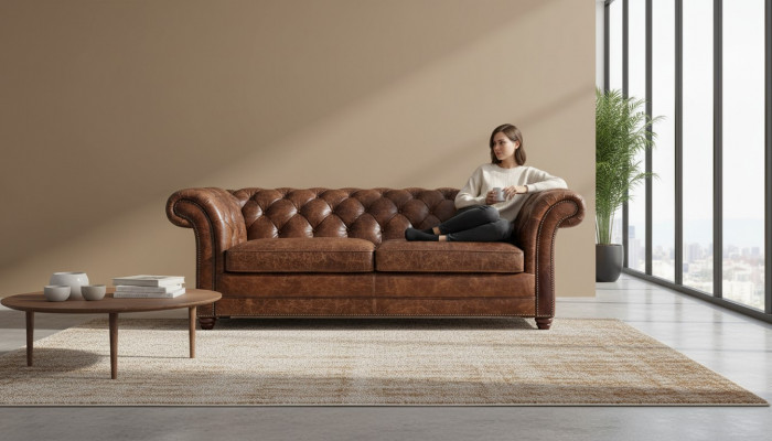 Chesterfield 100% Echt Lieder Ledersofa Sofa Couch Polster Klassesch Couchen