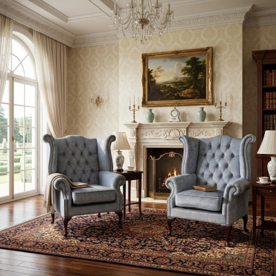 Chesterfield Ouerensessel Sëtz Couch Sofa Polster Sëtz Lounge Babyblo Relax