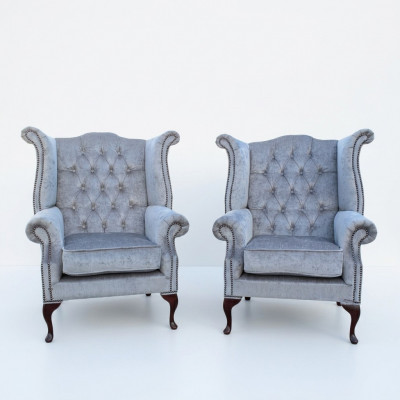 Chesterfield Ouerensessel Sëtz Couch Sofa Polster Sëtz Lounge Babyblo Relax