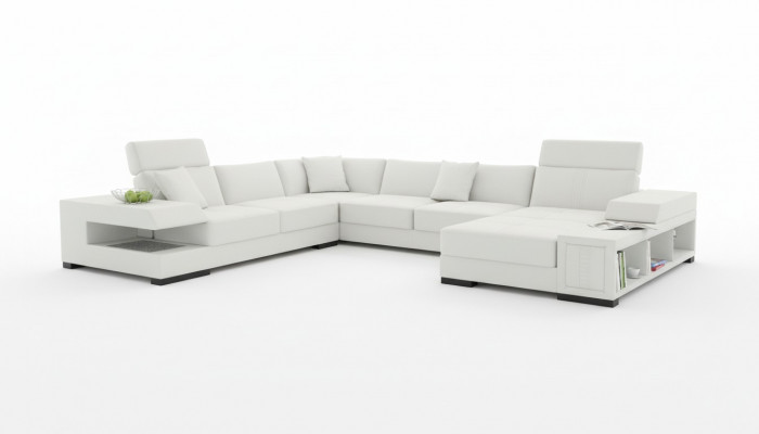 Schnéi-wäisst Designer Eckcouch a U-Form fir e luxuriéist Wunnambiente