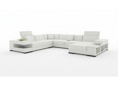 Schnéi-wäisst Designer Eckcouch a U-Form fir e luxuriéist Wunnambiente