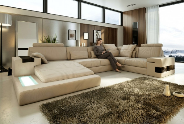Ledersofa Designer Sofa U Form Wunnlandschaft Canapé Polstersofa Ecksofa Garnitur Nei