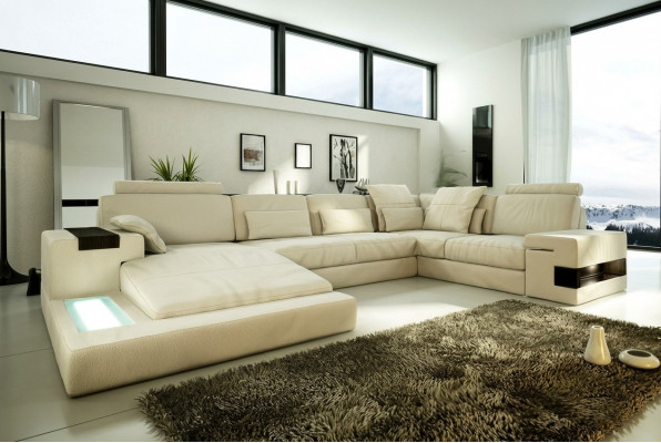 Ledersofa Designer Sofa U Form Wunnlandschaft Canapé Polstersofa Ecksofa Garnitur Nei