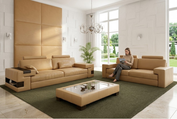 Ledersofa Sofagarnitur 3+2+1 Canapé Sëtz Këssen Sofa Garnitur Set Nassau B