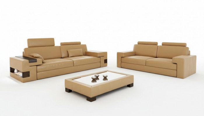 Ledersofa Sofagarnitur 3+2+1 Canapé Sëtz Këssen Sofa Garnitur Set Nassau B
