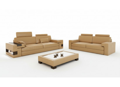 Ledersofa Sofagarnitur 3+2+1 Canapé Sëtz Këssen Sofa Garnitur Set Nassau B