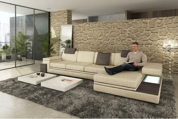Design Ledercouch Sofa Canapé Polster Lounge Garnitur Eck Textil