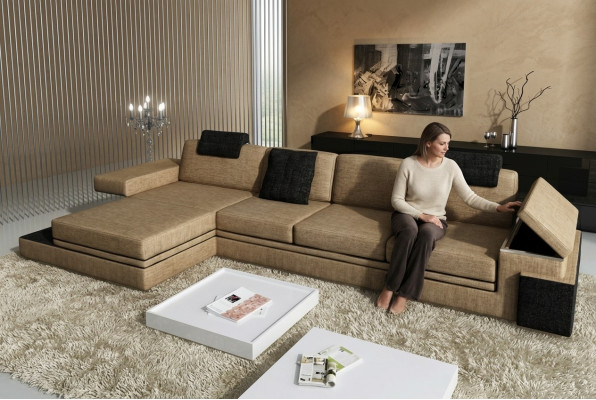 Design Ledercouch Sofa Couch Polstergarnitur Wunnlandschaft Eck Textil