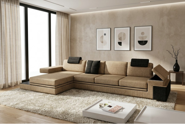 Design Ledercouch Sofa Couch Polstergarnitur Wunnlandschaft Eck Textil