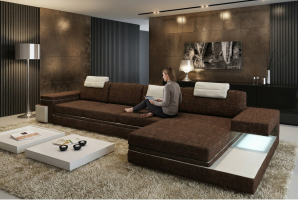 Design Ledersofa Couch Sofa Polster Dekor Wohnlandschaft Eck Garnitur Ecke