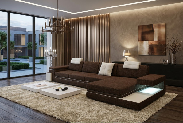 Design Ledersofa Couch Sofa Polster Dekor Wohnlandschaft Eck Garnitur Ecke