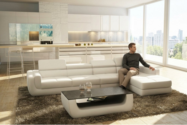 Eckcouch Ledercouch Wunnlandschaft L Form Couch Couch Polster Sëtz Eck Tettau Wäiss