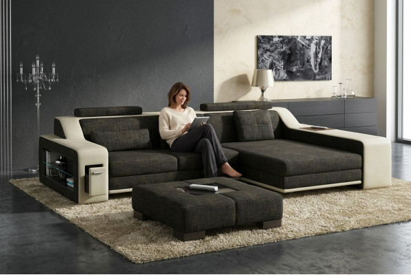 Design Ecksofa Sofa Canapé Polster Sëtz Sofas Eck Garnitur Textil Lieder