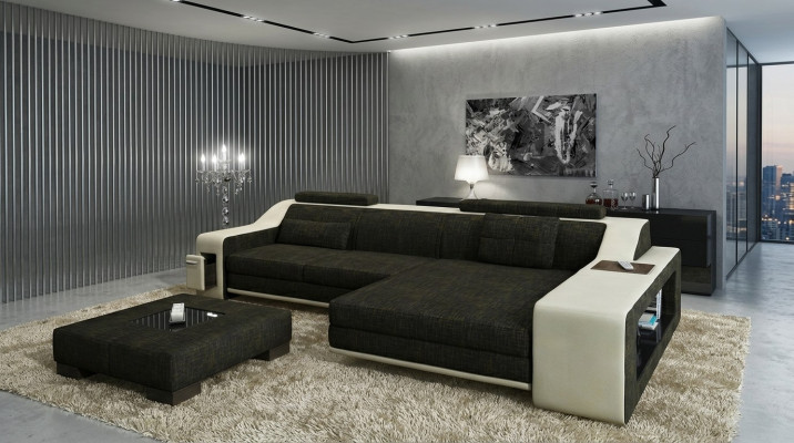 Design Ecksofa Sofa Canapé Polster Sëtz Sofas Eck Garnitur Textil Lieder