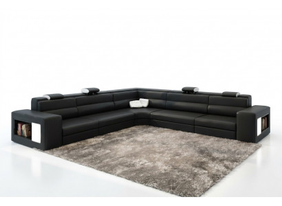 Ledersofa Sofa Canapé Ecksofa Sëtz Polstersëtz Wunnlandschaft XXL Grouss Weiden Schwaarz