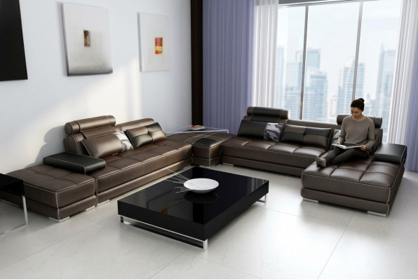 Ecksofa Sofa Canapé Wonlandschaft Ledersofa XXL Designer Canapéen