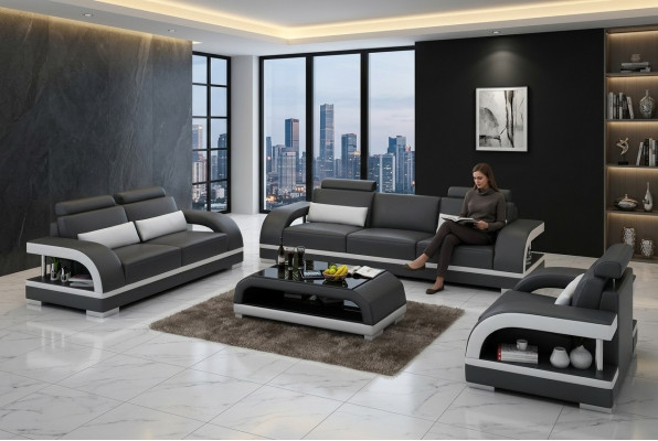 Design Sofasëtzgrupp Ledersofa Set 3+2+1 Sëtzgrupp Sofa Canapé Nei Zitadelle S/W
