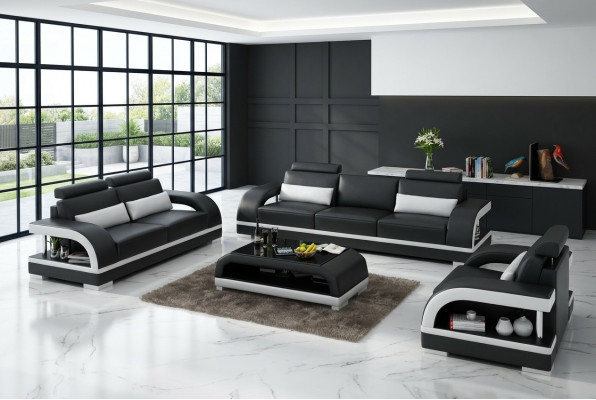 Design Sofasëtzgrupp Ledersofa Set 3+2+1 Sëtzgrupp Sofa Canapé Nei Zitadelle S/W