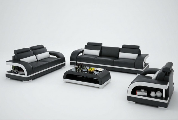 Design Sofasëtzgrupp Ledersofa Set 3+2+1 Sëtzgrupp Sofa Canapé Nei Zitadelle S/W